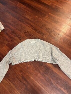 Anthropologie Cropped Open-Knit Sweater in Light Gray
